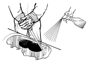 Illustration of a person hand sawing an asbestos cement pipe