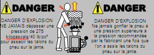 DANGER D’EXPLOSION
Ne jamais gonfler le pneu à une pression supérieure