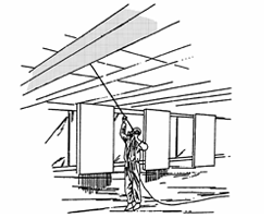 Illustration of a worker wetting Asbestos-Containing Material